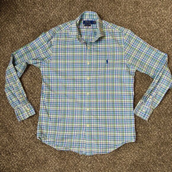 Polo Ralph Lauren Men's Slim Fit Plaid, blue, yellow, red button down. Size L - Picture 1 of 6
